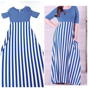 Matilda Jane Blue White Striped 1/2 Sleeve Maxi Dress Women’s Small